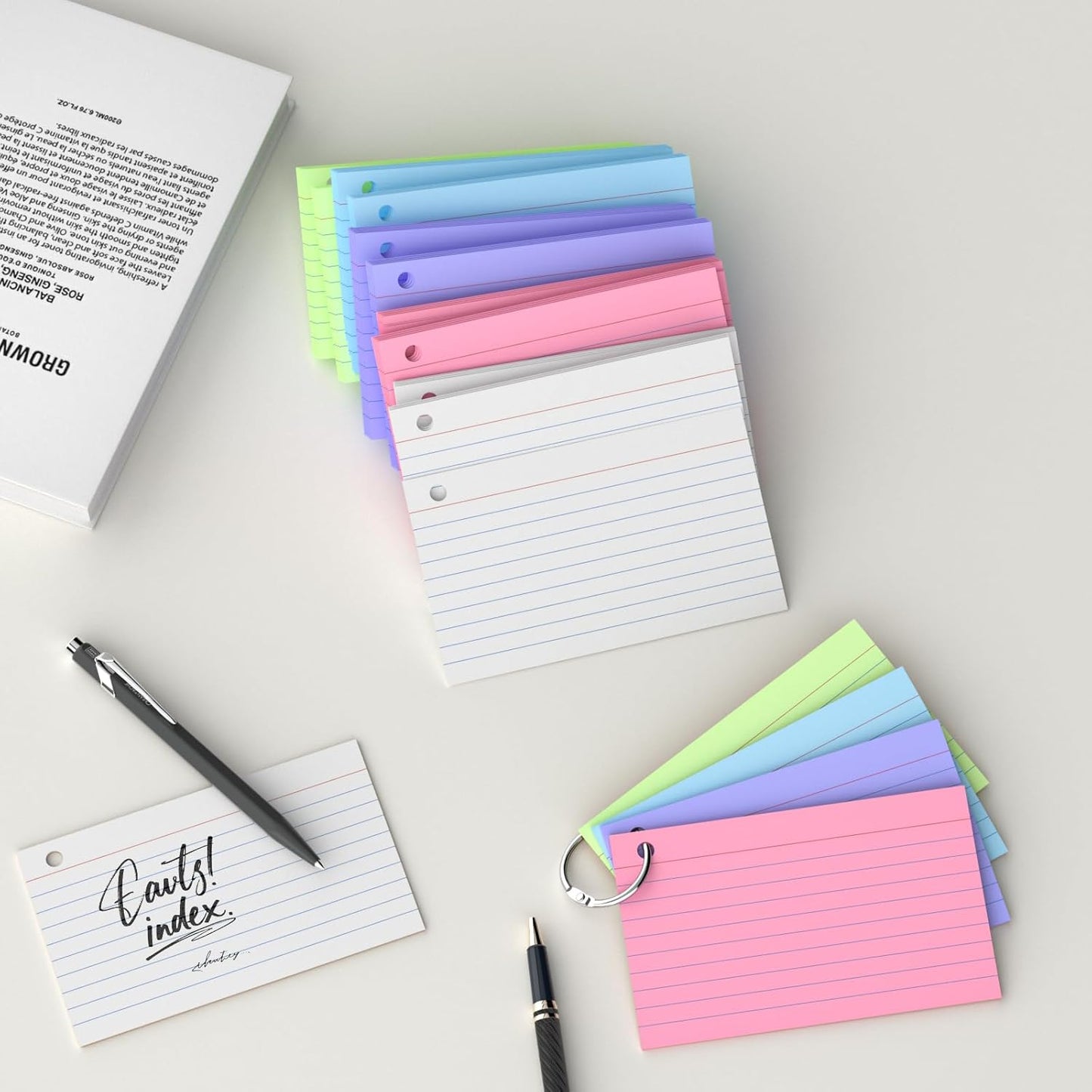 250-Pack Colorful 3 × 5-Inch Index Cards with Binder Rings