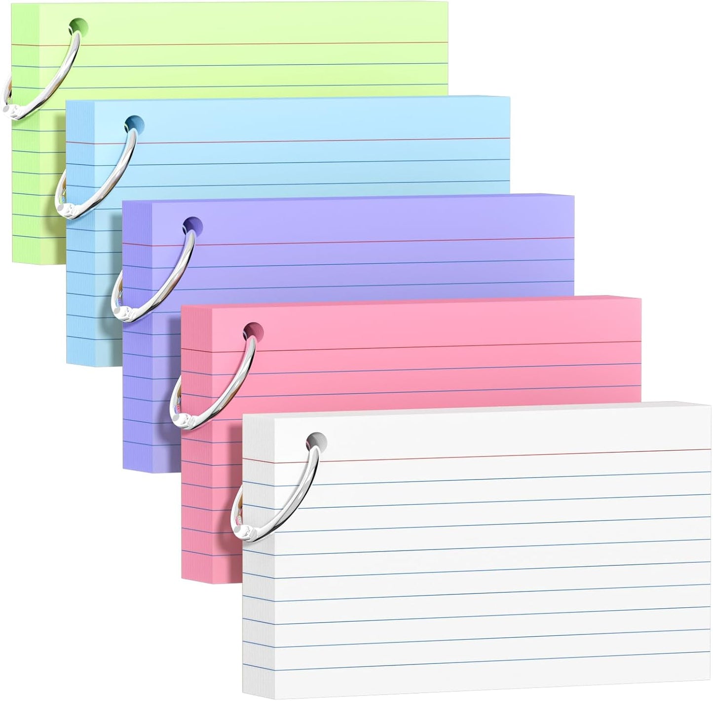 250-Pack Colorful 3 × 5-Inch Index Cards with Binder Rings