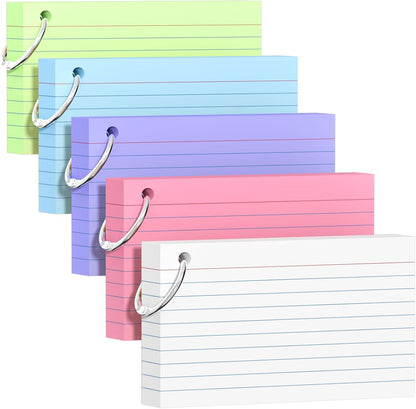 250-Pack Colorful 3 × 5-Inch Index Cards with Binder Rings