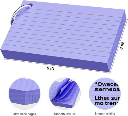 250-Pack Colorful 3 × 5-Inch Index Cards with Binder Rings